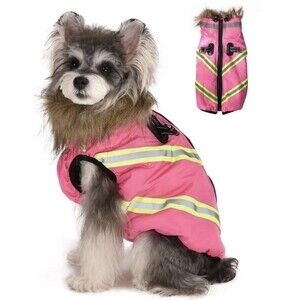 Fleece-Line Turtleneck Weather Dog Jacket - Pink Reflective Easy Zip Medium Coat